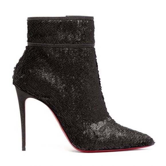 Christian Louboutin Moulakate 100 Black Sequin Glitter Heel Ankle Bootie 35.5 - Picture 1 of 12